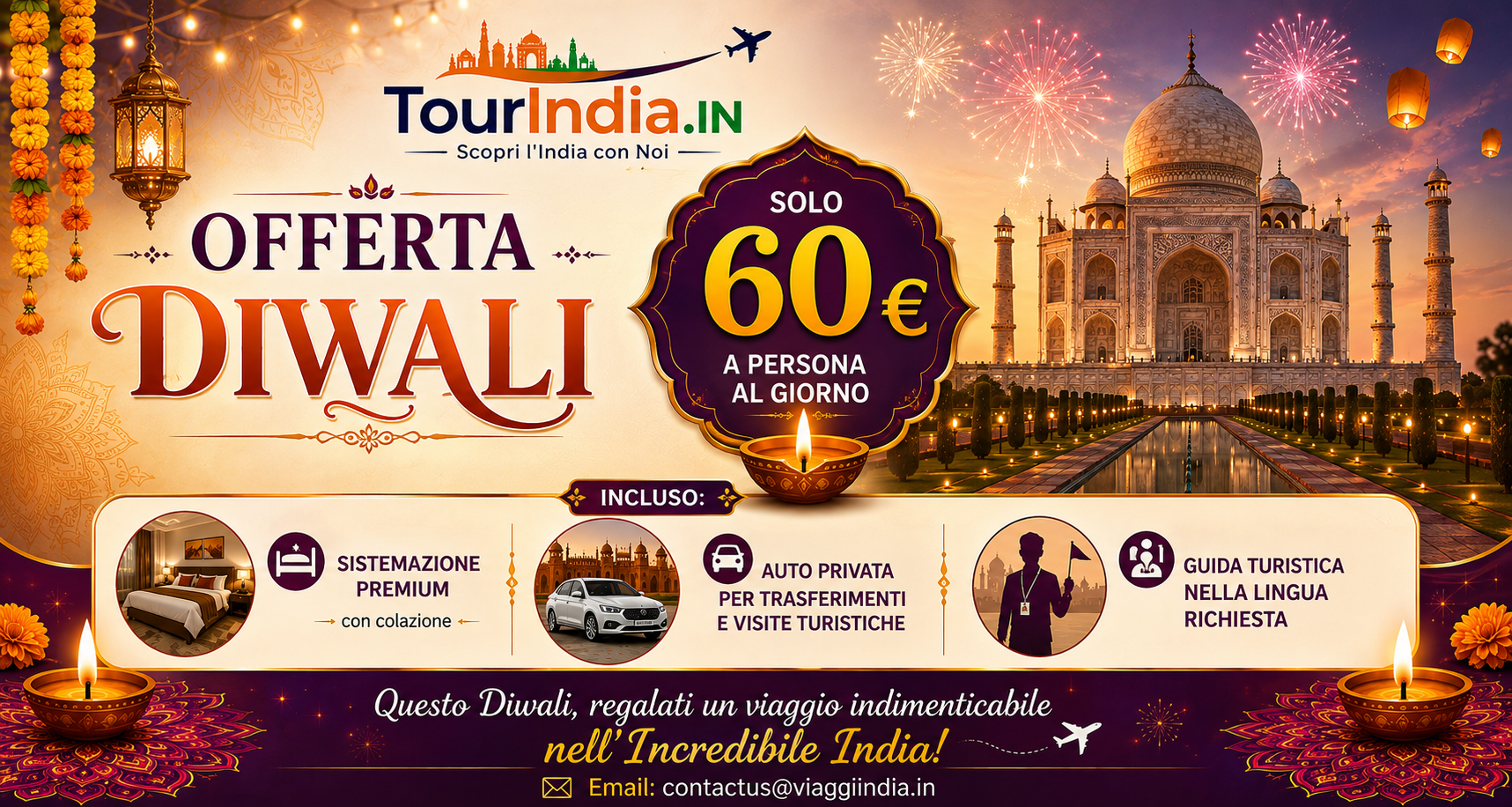 Offerta Diwali TourIndia.IN - 60 euro a persona al giorno